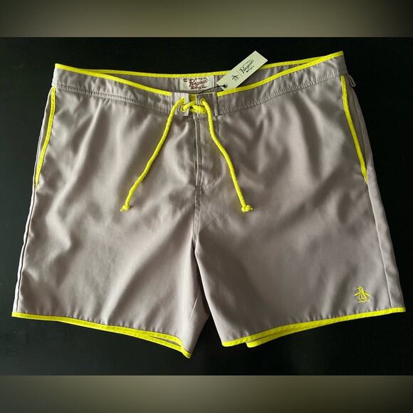 Original PENGUIN Retro Solid Tan/Yellow Swim Shorts sz 38 (NWT) - Picture 1 of 7